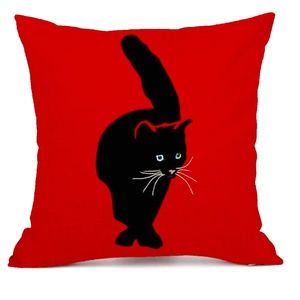 Black cat red background canvas cushion pillow cover